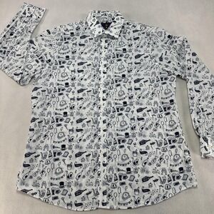 Simon Banks Shirt Men's Large Party Print Long Sleeve Polyester New Year Dressy‎